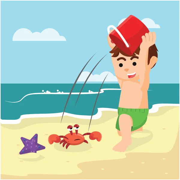 Łowienie Krab chłopca w plaży — Wektor stockowy