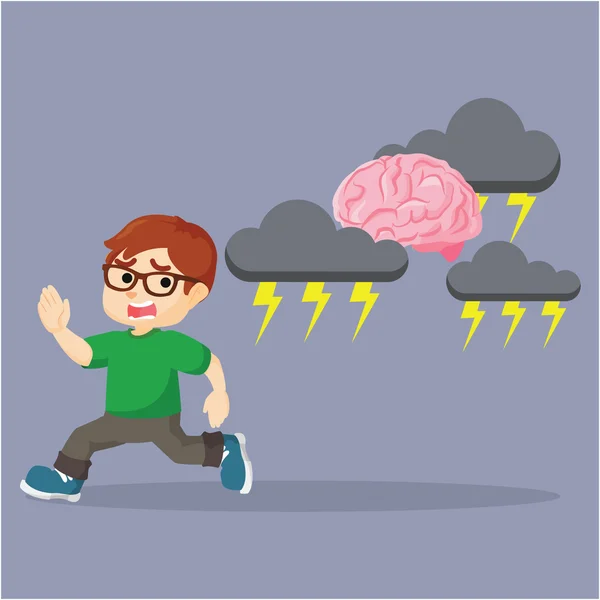Boy running from the stressed brain — Stock Vector