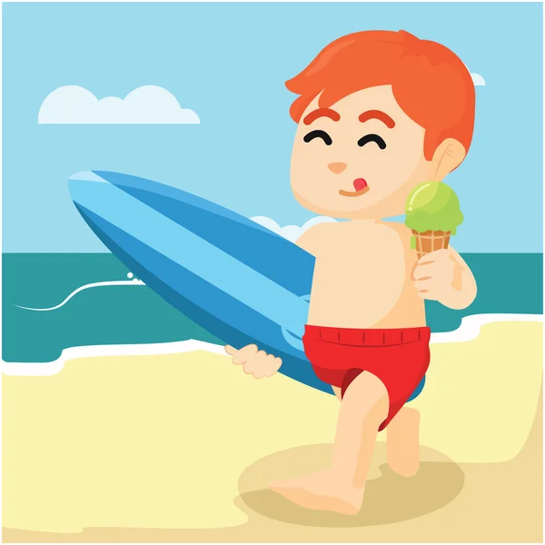 Niño comiendo helado en la playa — Vector de stock