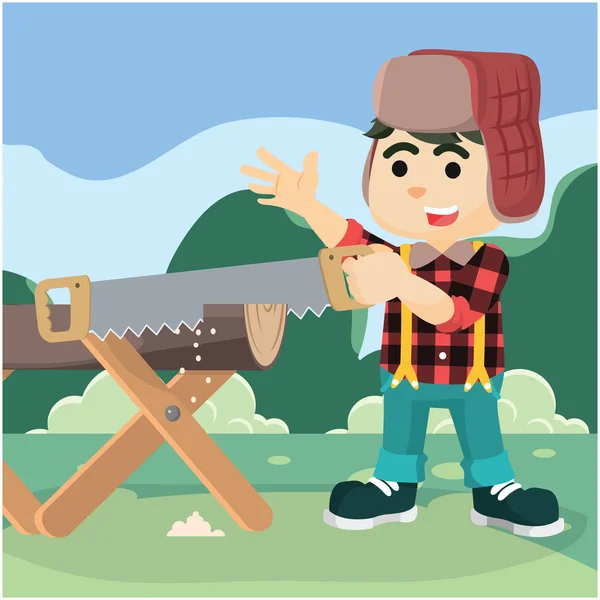 Lumberjack sågning av virke — Stock vektor