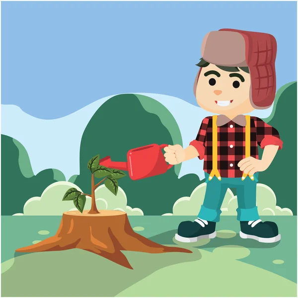 Lumberjack grows sprout — Stock Vector