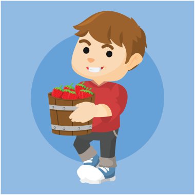çilek bir kova tutan çocuk
