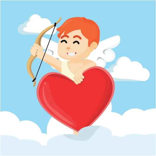 Cupido con signo en forma de corazón — Vector de stock