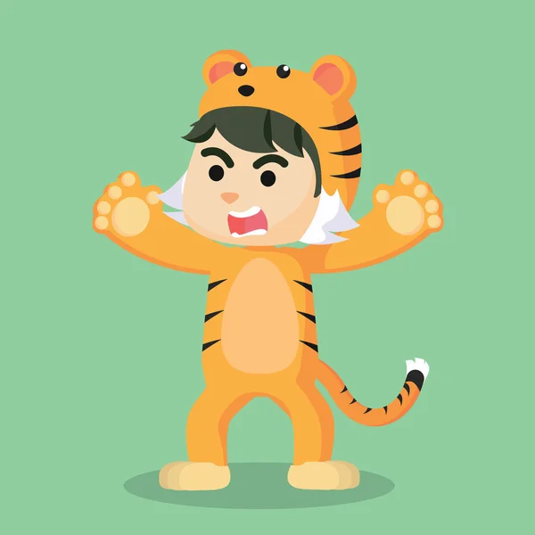 Un Niño Hombre vistiendo traje de tigre — Vector de stock