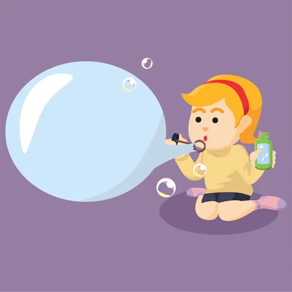 Девушки играют в мыльный пузырь — стоковый вектор