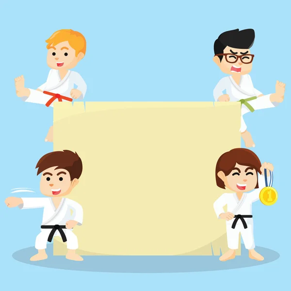 Karate kids and sign — Stock Vector