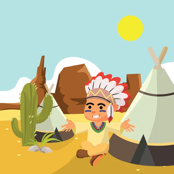 Indian boy at desert — Stock Vector
