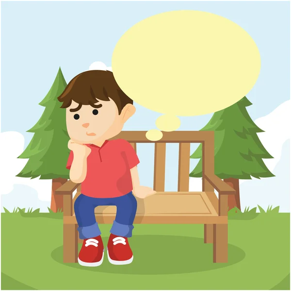 Pojken sitter på bänken tänkande — Stock vektor