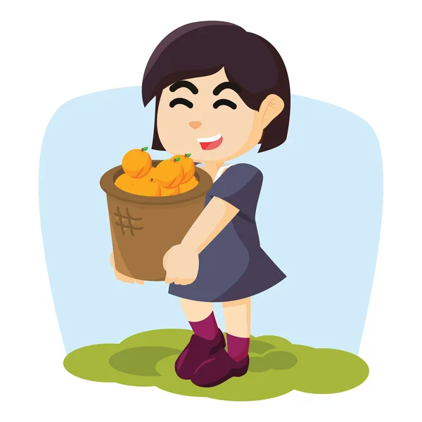 Menina carregando uma cesta laranja — Vetor de Stock