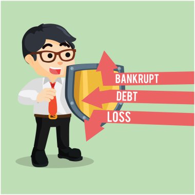 Kendilerini saldırılara karşı korumak için bir kalkan tutan bir işadamı