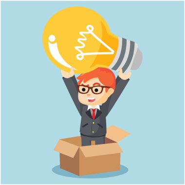 bir işadamı ile kutunun dışında düşünme bir ampul