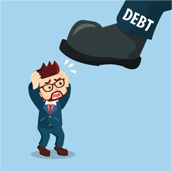 Ein Geschäftsmann, der Angst vor massiven Schulden hat — Stockvektor