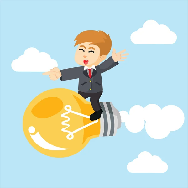 A businessman flying over the bulb — Stock Vector