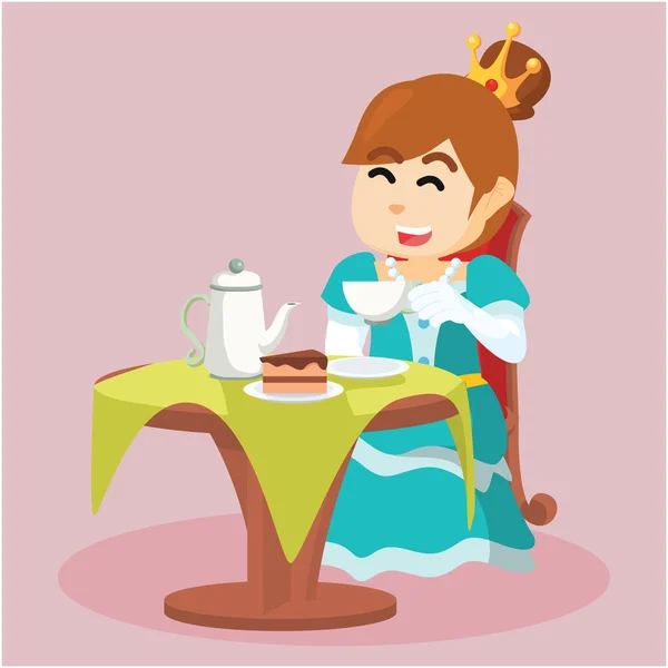 Prinses thee drinken en eten taart — Stockvector