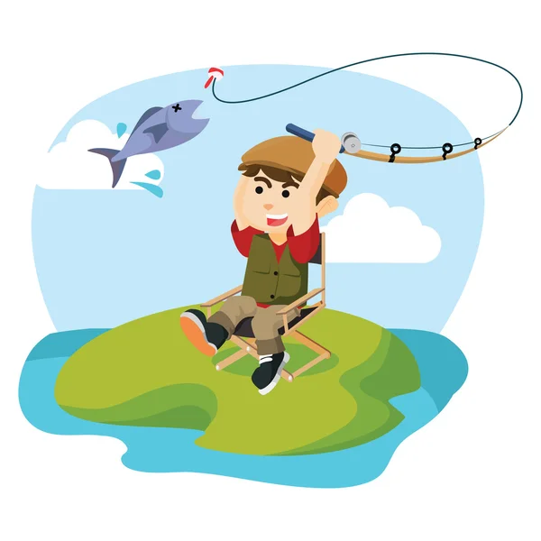 Niño pescando pescado — Vector de stock