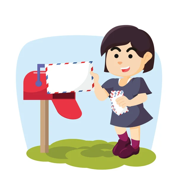 Κορίτσι παραλαβής ταχυδρομικό κουτί — Διανυσματικό Αρχείο