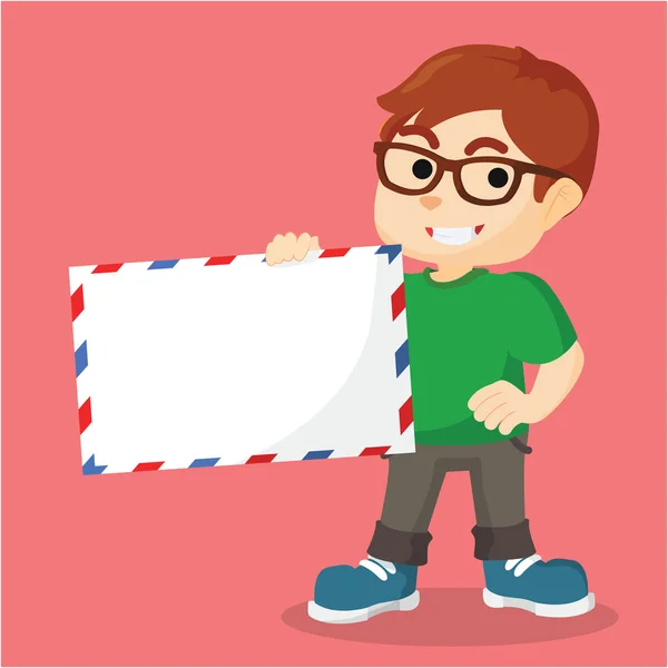 Junge mit riesigem Umschlag — Stockvektor
