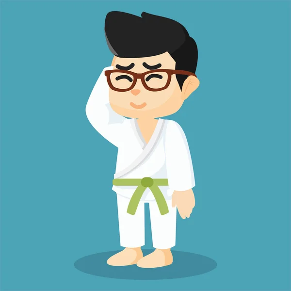 Cinturón verde karate chico — Vector de stock
