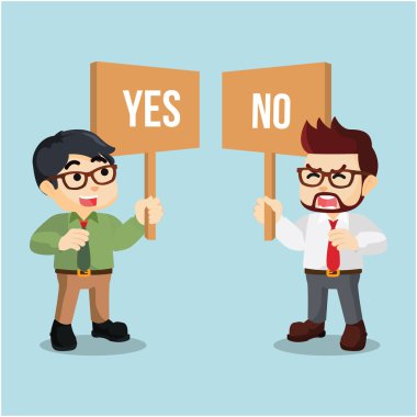 Evet ya da Hayır işaret tutan işadamı