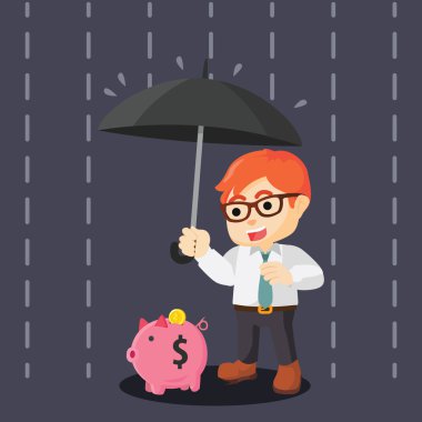 çalışan korumak bir şemsiye ile tasarruf piggy banka