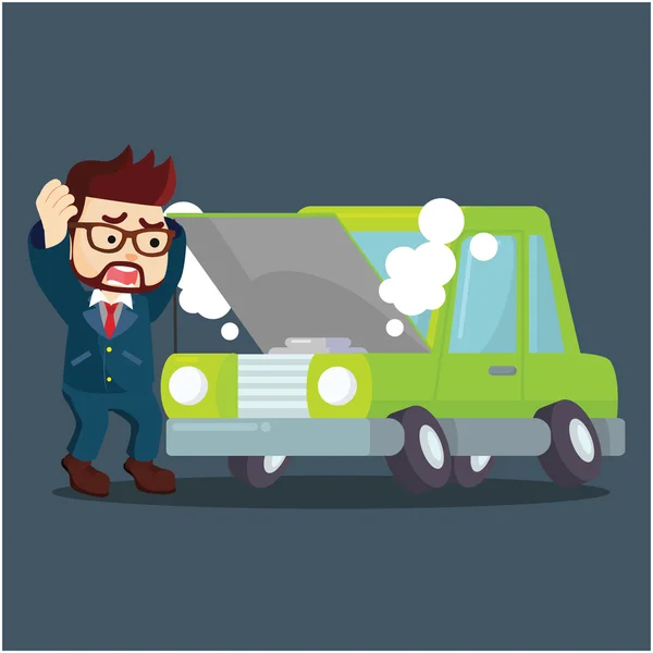 Businessman panic his car damaged — Stock Vector