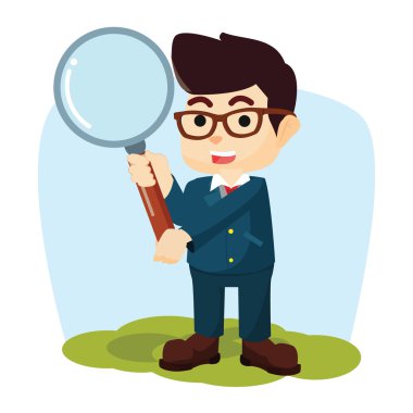 Dev magnifiying cam taşıyan iş adamı
