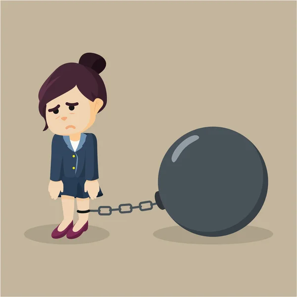 Business woman chained with big ball — Stock Vector