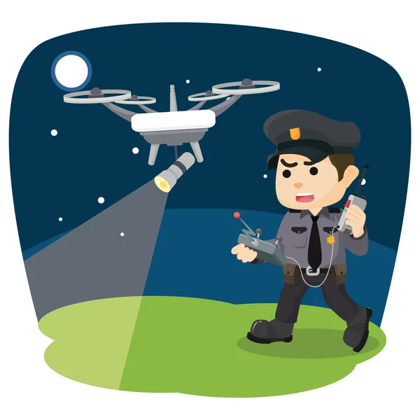 Police with drone patrolling at night — Stock Vector