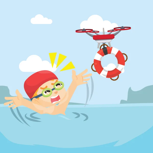 Drone help mensen verdronken — Stockvector
