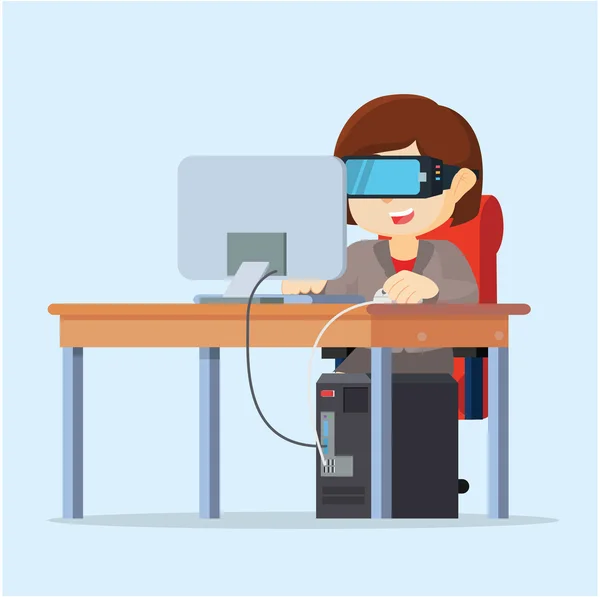 Trabalhando em sua mesa com realidade virtual —  Vetores de Stock