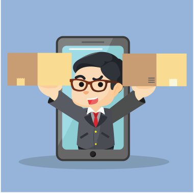 işadamı iki kutuyla telefonundan çık