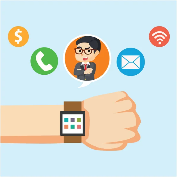 Geschäftsmann telefoniert mit Smartwatch — Stockvektor
