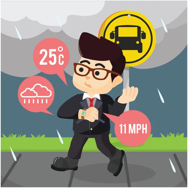 Checking weather with his smart watch — Stock Vector