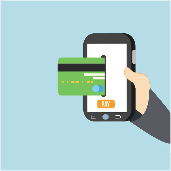 Bezahlen mit mobilen Zahlungen und Kreditkarte — Stockvektor