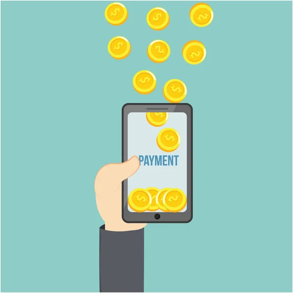 Płatności mobilne pieniądze Wstaw smartphone — Wektor stockowy