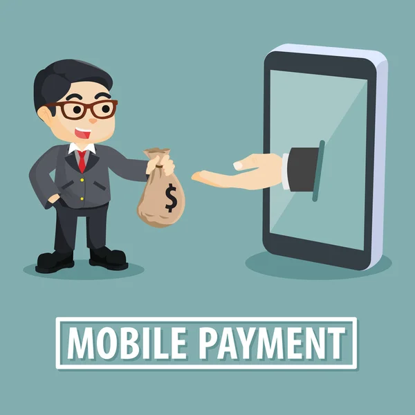 Biznesmen płatności mobilnych do dużych dłoni — Wektor stockowy