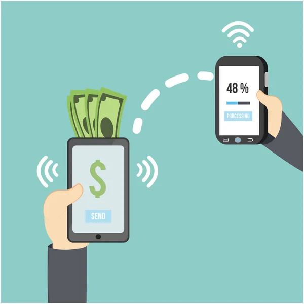 Transfer płatności mobilnych biznesmen — Wektor stockowy