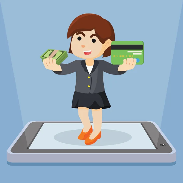 Iş kadını gösteren mobil ödeme yöntemi — Stok Vektör