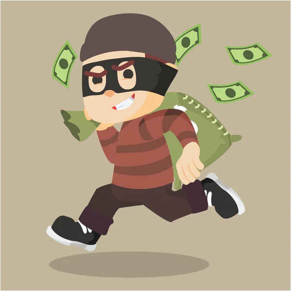 Ladrón corriendo llevando bolsa de dinero — Vector de stock