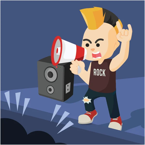 Chanteur rock utiliser mégaphone pour chanter — Image vectorielle