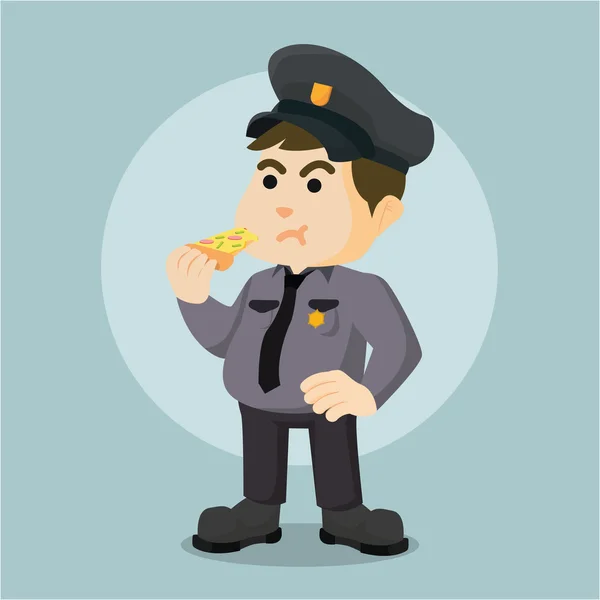 Oficial de policía gordo comiendo pizza — Vector de stock