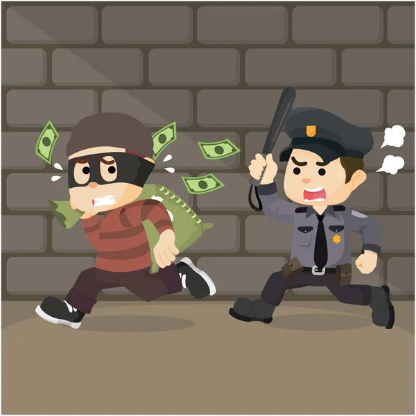 The thief took the money and ran from police — Stock Vector