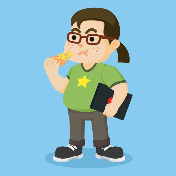 Nerd pizza eten — Stockvector