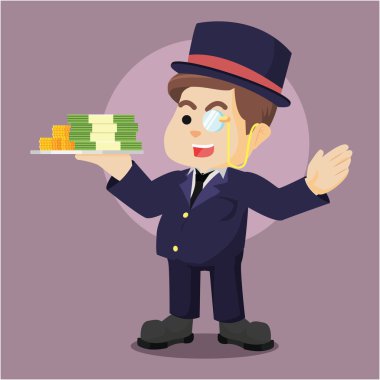 şişman richman para yığını tutan