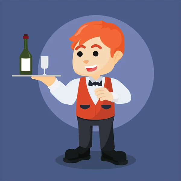 Kellner mit Weinflasche und Weinglas — Stockvektor