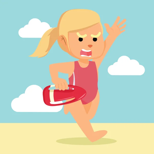 Female lifeguard running — Stock Vector