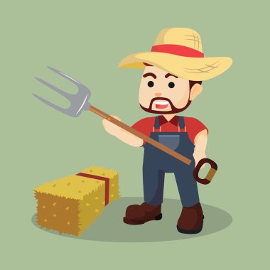 saman çatal ile çiftçi