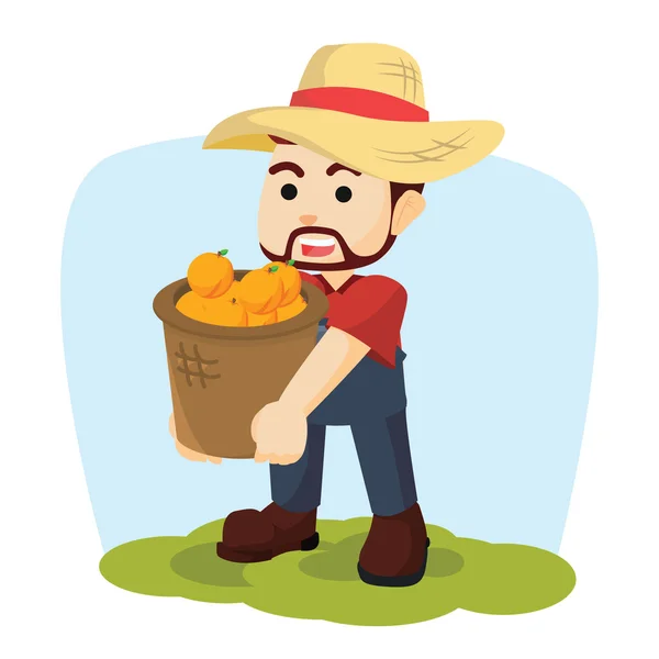 Agriculteur portant un panier d'orange — Image vectorielle