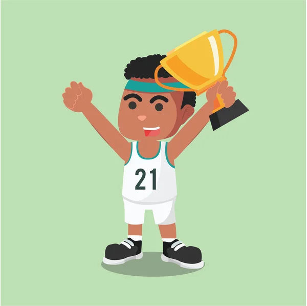 Jugador de baloncesto masculino sosteniendo un trofeo — Vector de stock