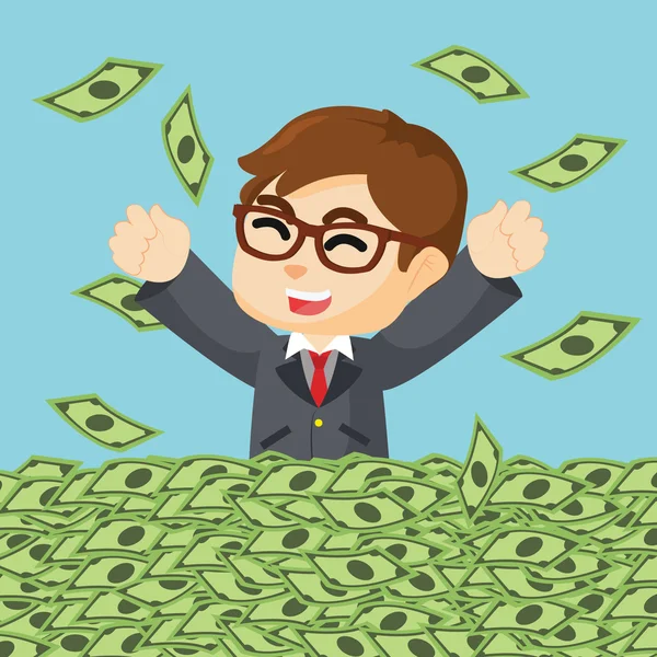 Businessman happy in sea of money — Stock Vector